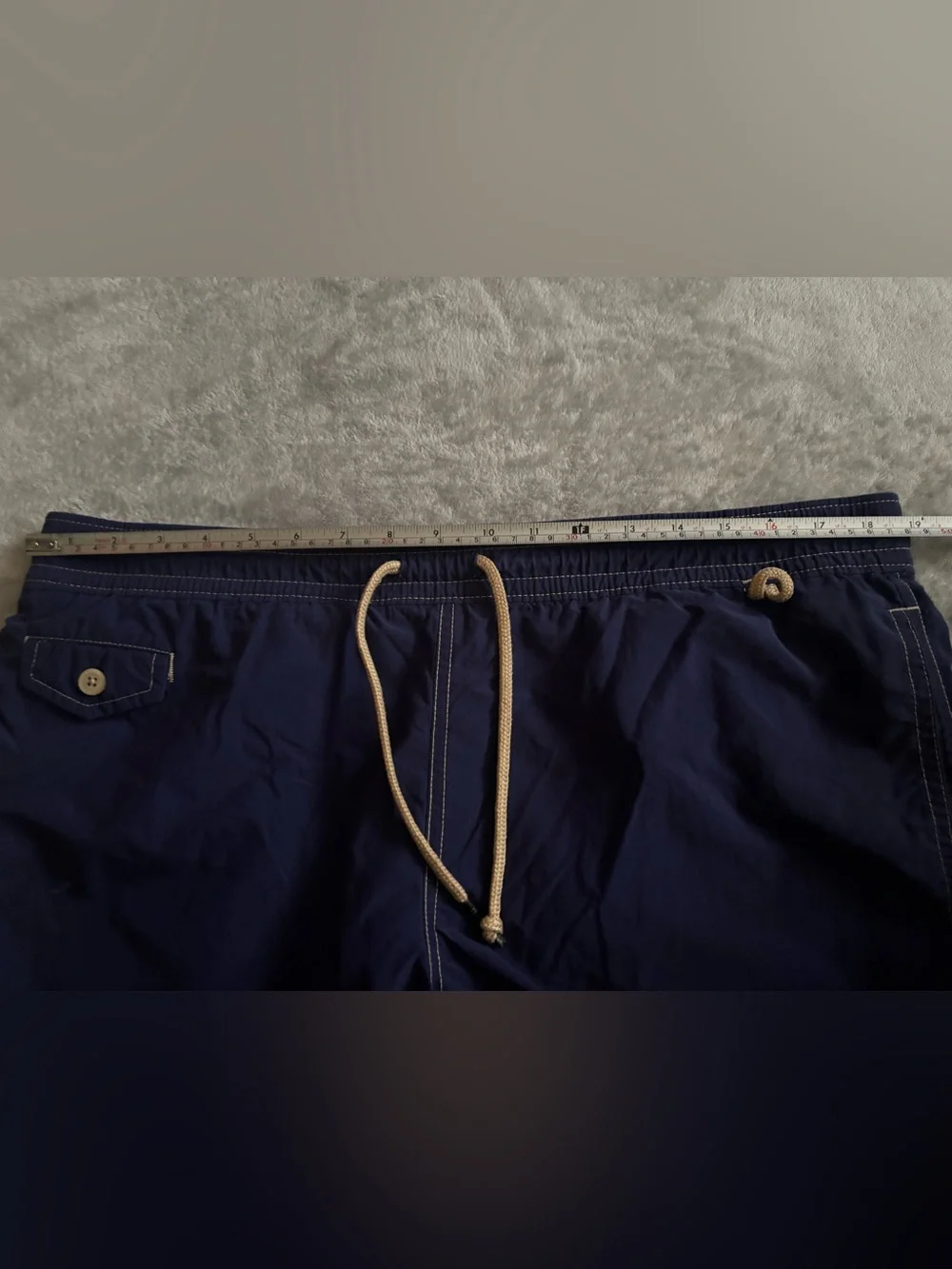 Polo Ralph Lauren Men's Solid Logo Swim Trunks M Navy Drawstring Elastic Waist